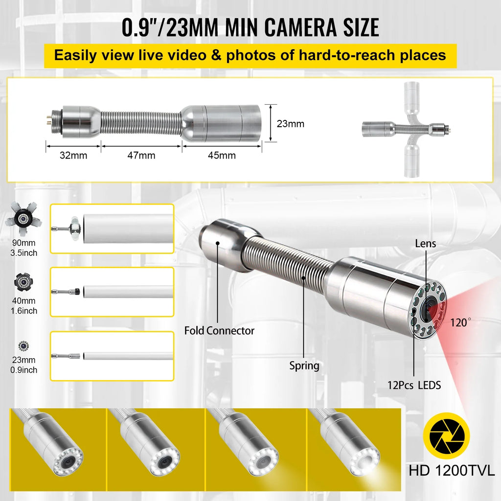 Sewer Camera 150ft/45.6m with 9 in Color LCD Monitor, IP68 Waterproof Pipe Camera J56086