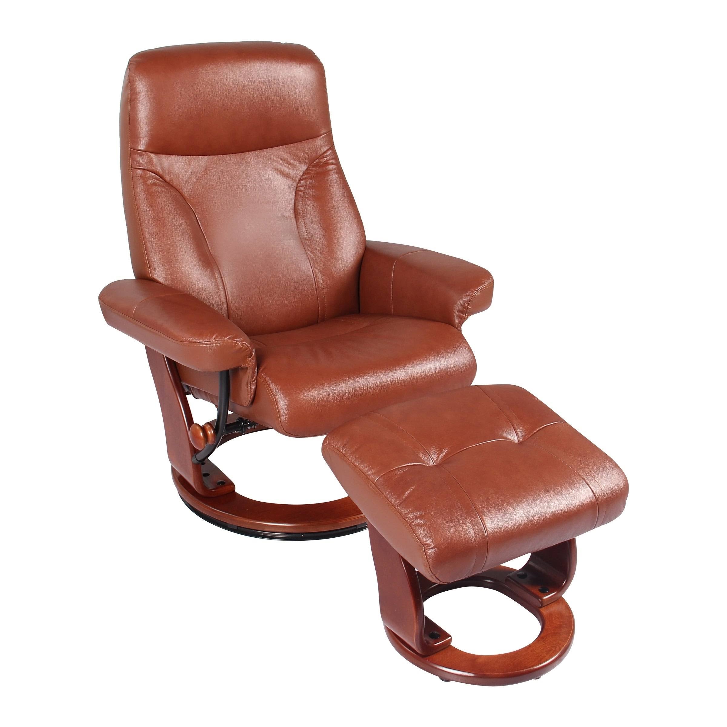 Taupe Leather Recliner and Ottoman R197075