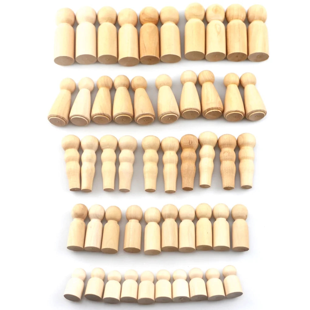 50 Pc Wooden Peg Dolls People Toys G2798
