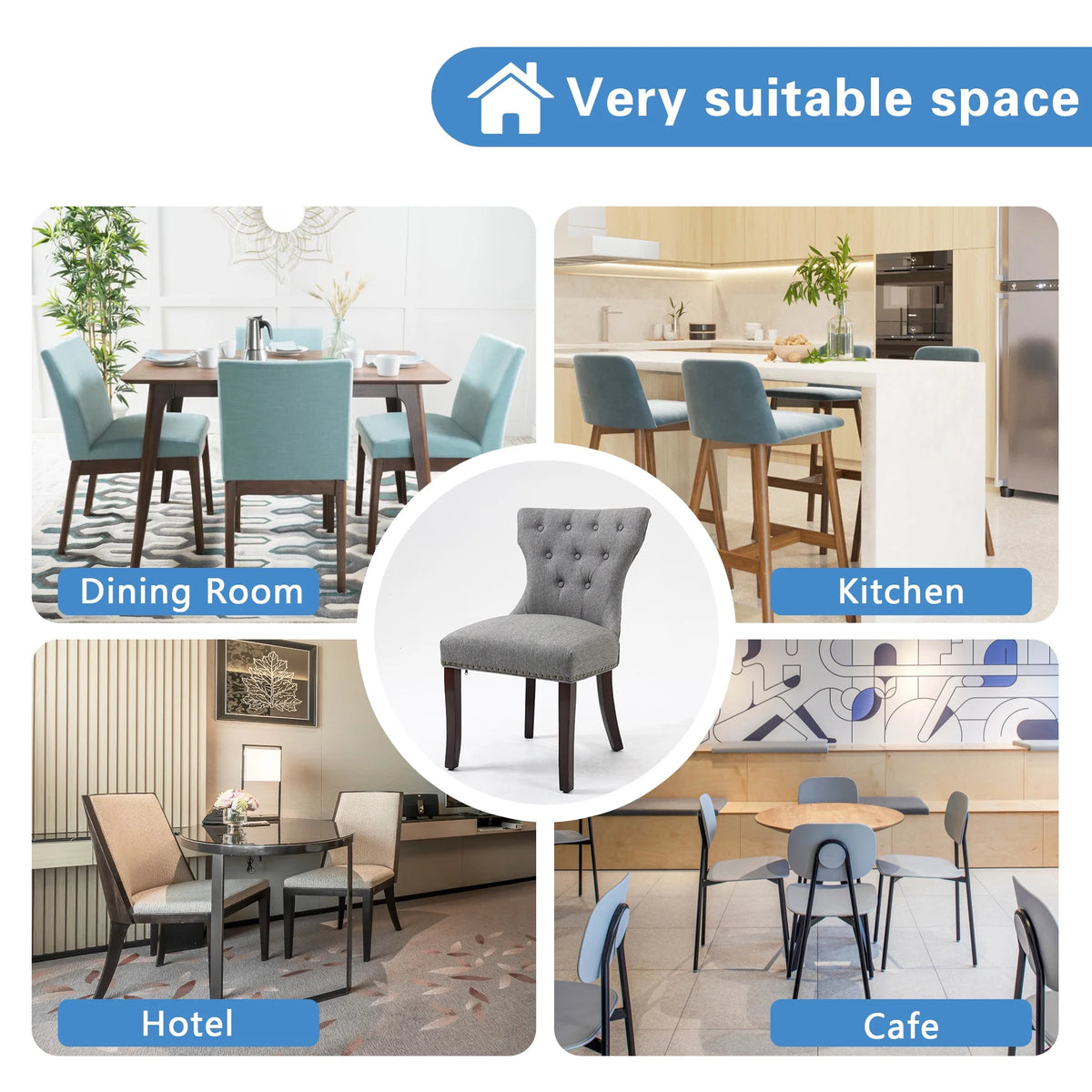 Gray Tufted Fabric Upholstered Wooden Dining Chair, Set of 2 A792