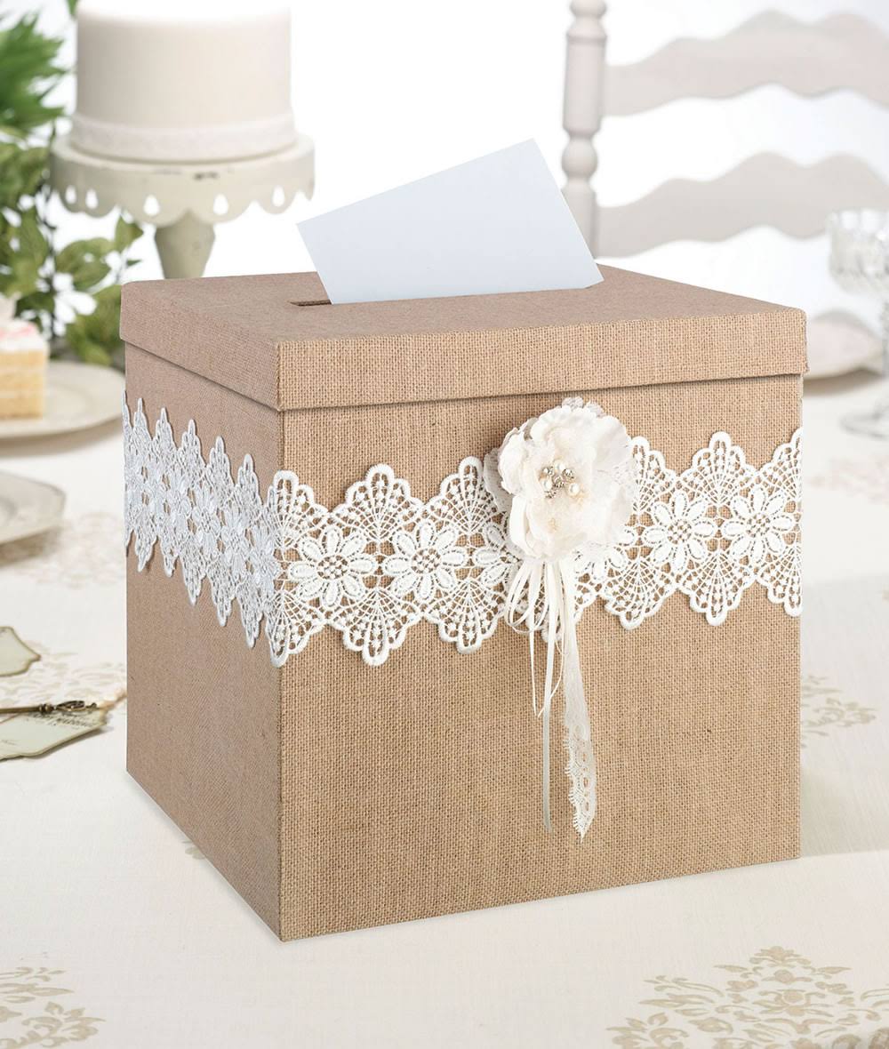 Burlap and Lace Card Box A1381