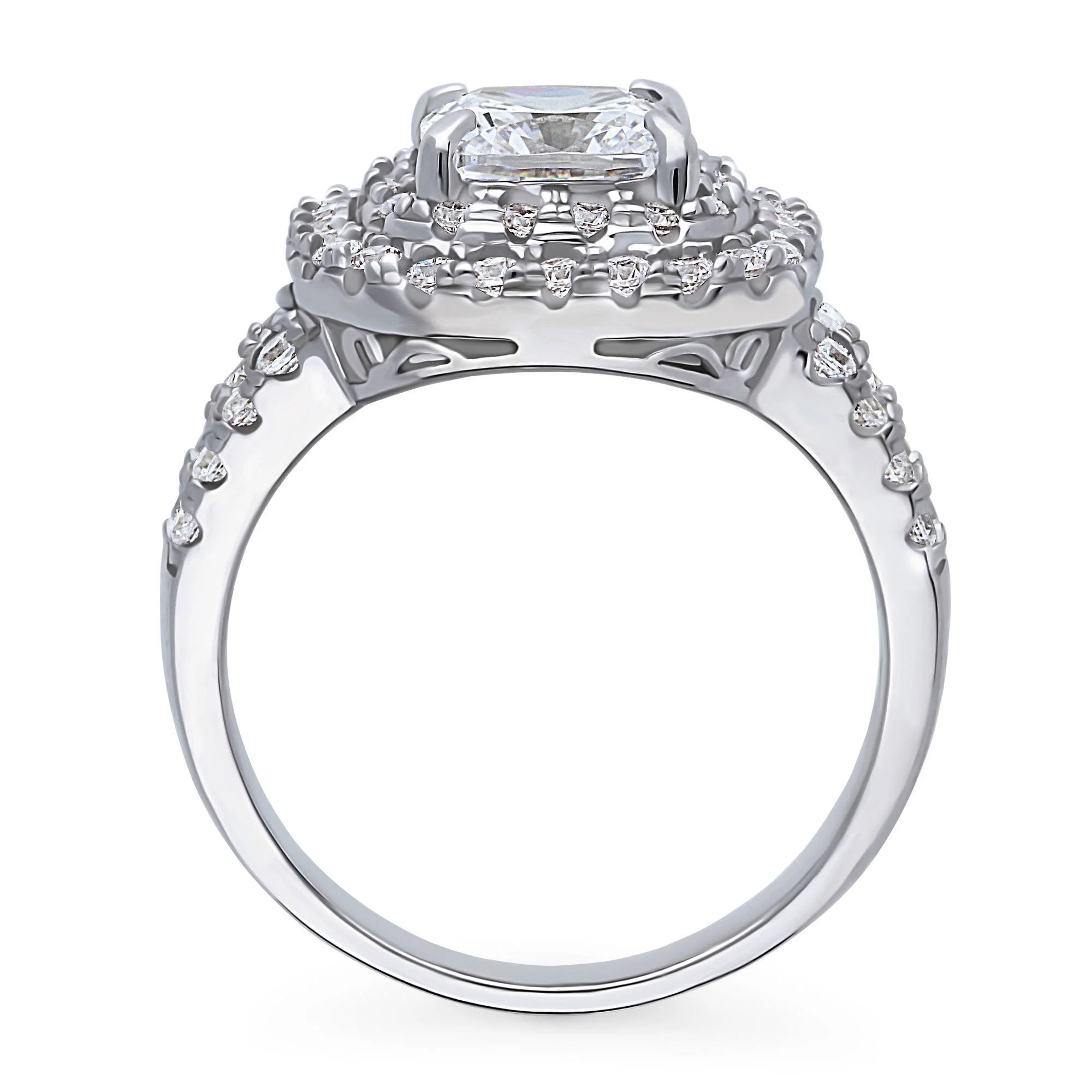 Sterling Silver Cushion Cut Cubic Zirconia Split Shank Ring P48101