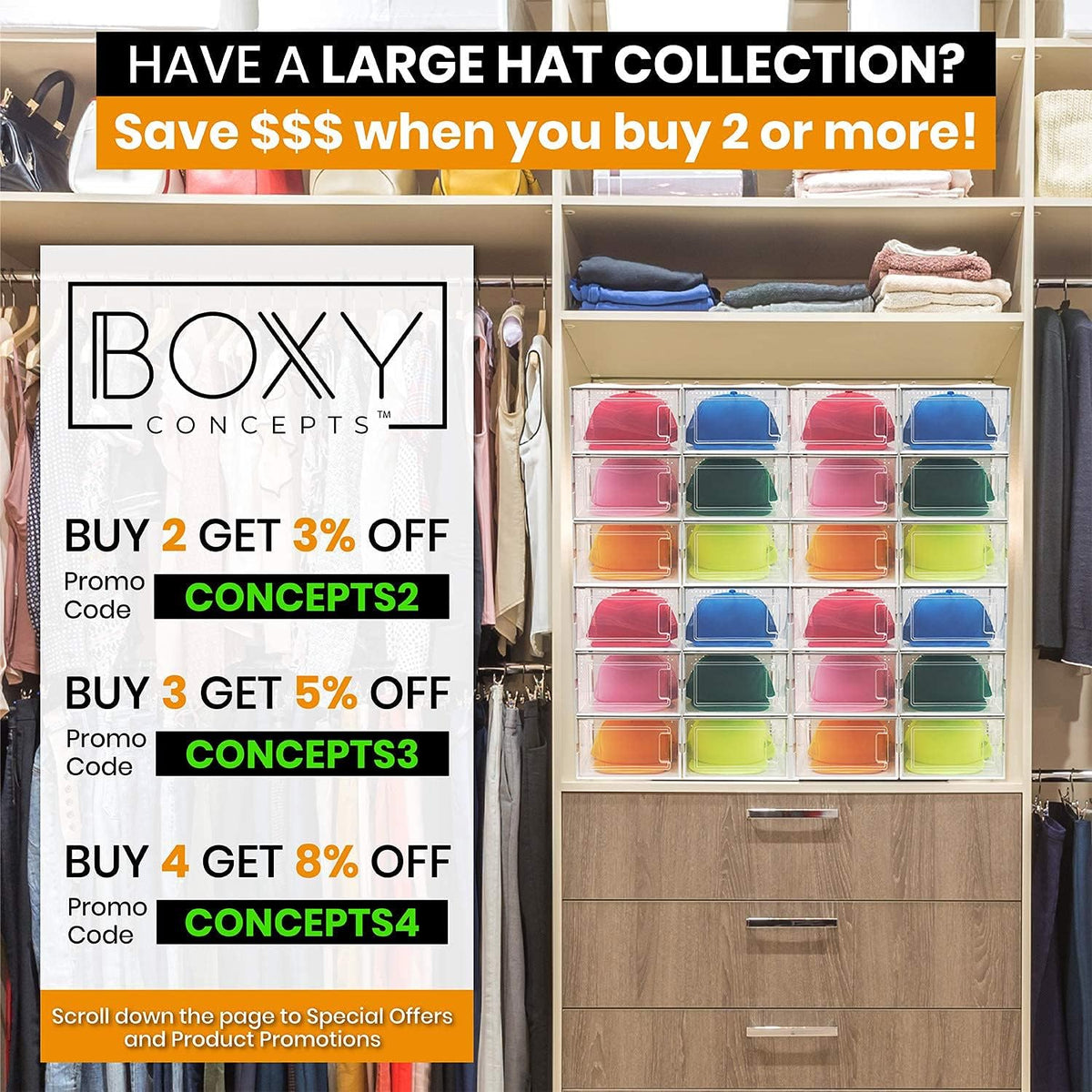 Hat Organizer Pack of 6 Transparent Hat Storage Box P72823