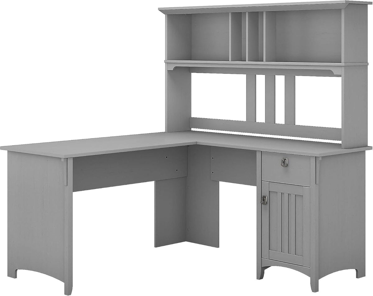 60W L Shaped Desk with Hutch in Cape Cod Gray C62010