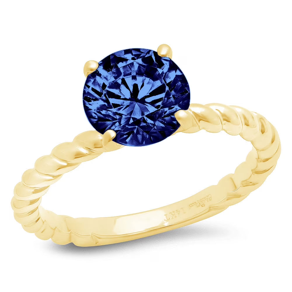 2.0ct Round Cut Blue Simulated Tanzanite 14k Yellow Gold Engagement Ring Size 9.5 M1948