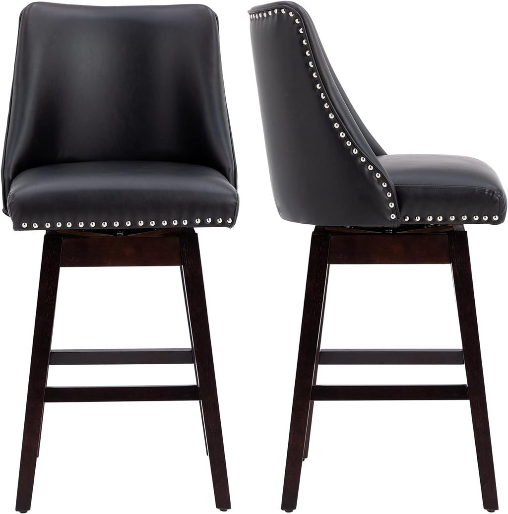 27 inch PU Leather Swivel Barstools with Wood Legs Q264365