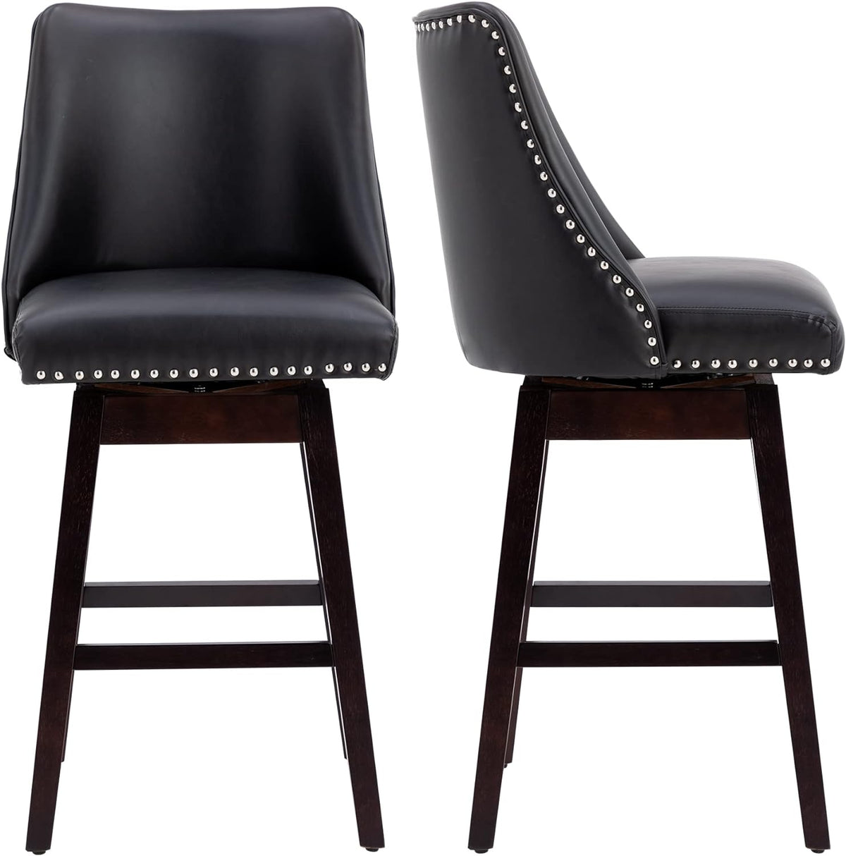 27 inch PU Leather Swivel Barstools with Wood Legs Q264365