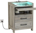 Grey Wood Nightstand with 2 Drawers and Pull-Out Shelf P41313