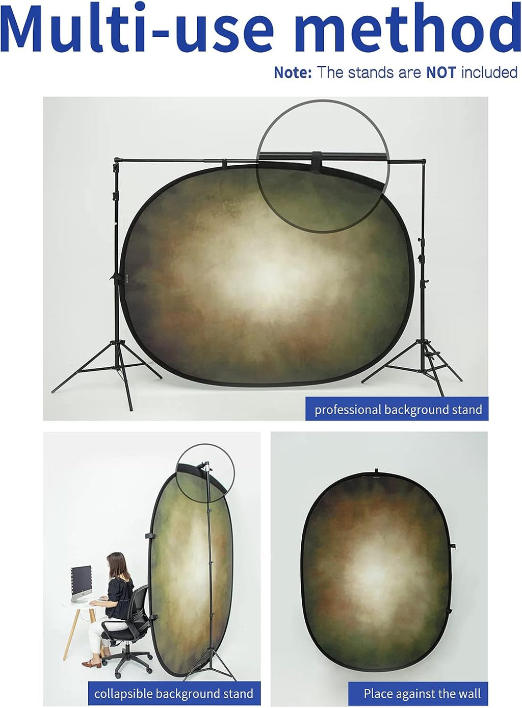 5x6.5ft Double Side Pop-up Collapsible Background Microfiber Gray Grey Abstract Backdrops with Carry Bag C896