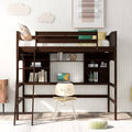 Solid Wood Twin-size Loft Bed with Safety Rail, Desk, Storage Shelves and Ladder H61485