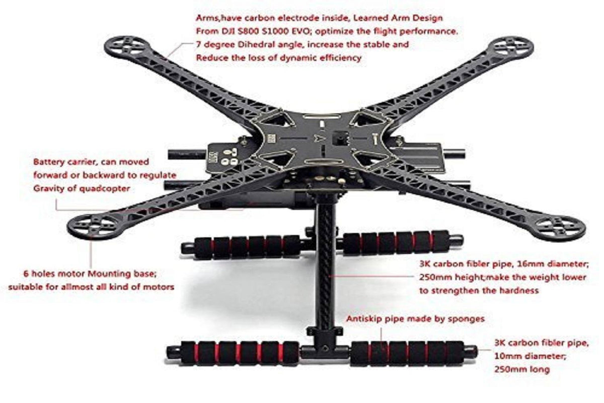 Quadcopter Fuselage Frame Kit PCB Version with Carbon Fiber Landing Gear Skid U498292
