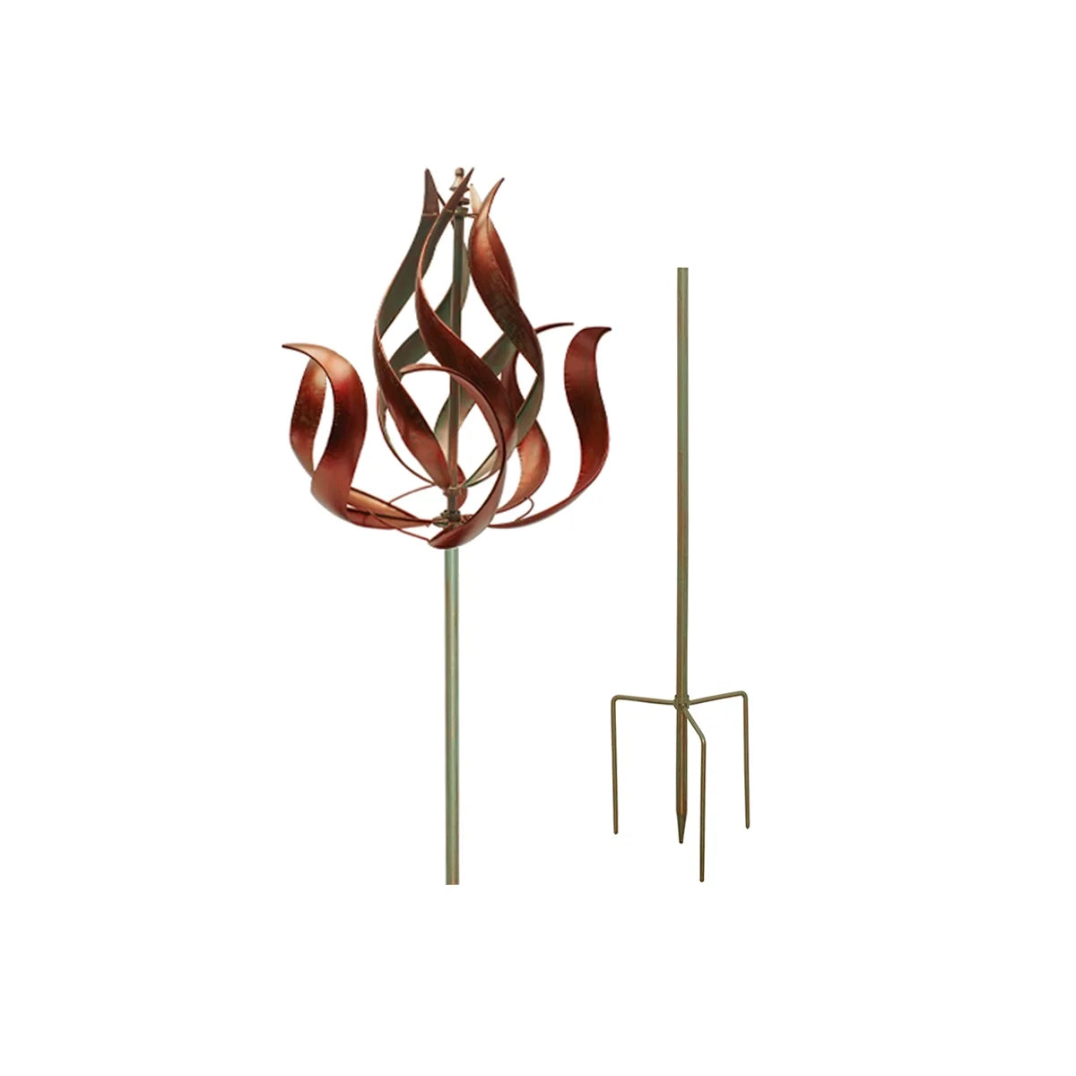 Metal Fire Flame Wind Spinner Kinetic Windmill Sculpture Garden Stake Patio Decor 3D Yard Art L504072
