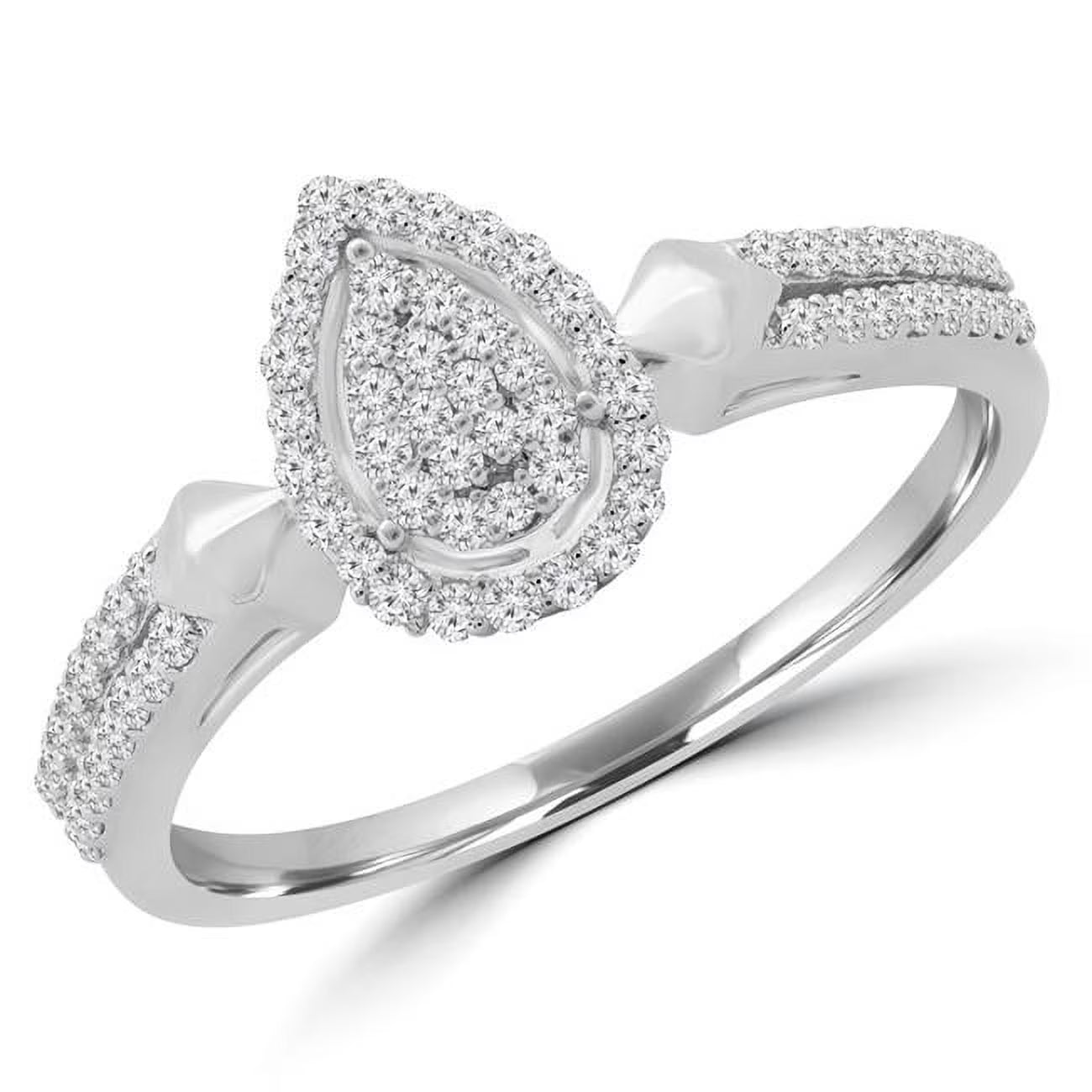0.25 CTW Round Diamond Double Row Promise Pear Cluster Halo Engagement Ring in 14K White Gold - Size 4.75 X424