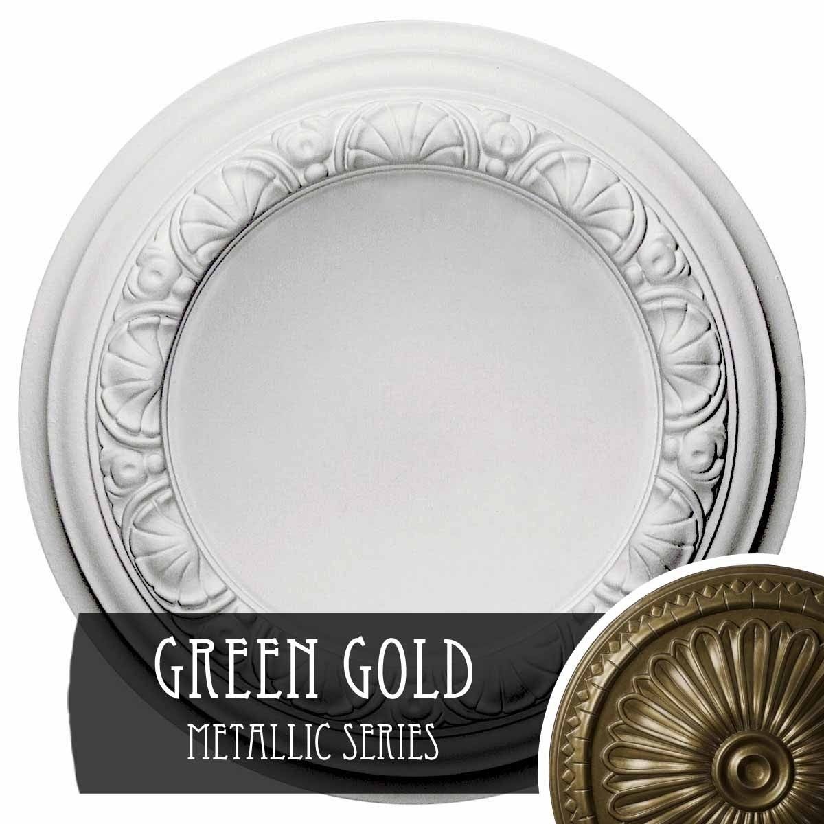 12 1/2 inch x 1 1/2 inch Hand-Painted Green Gold Ceiling Medallion X6377