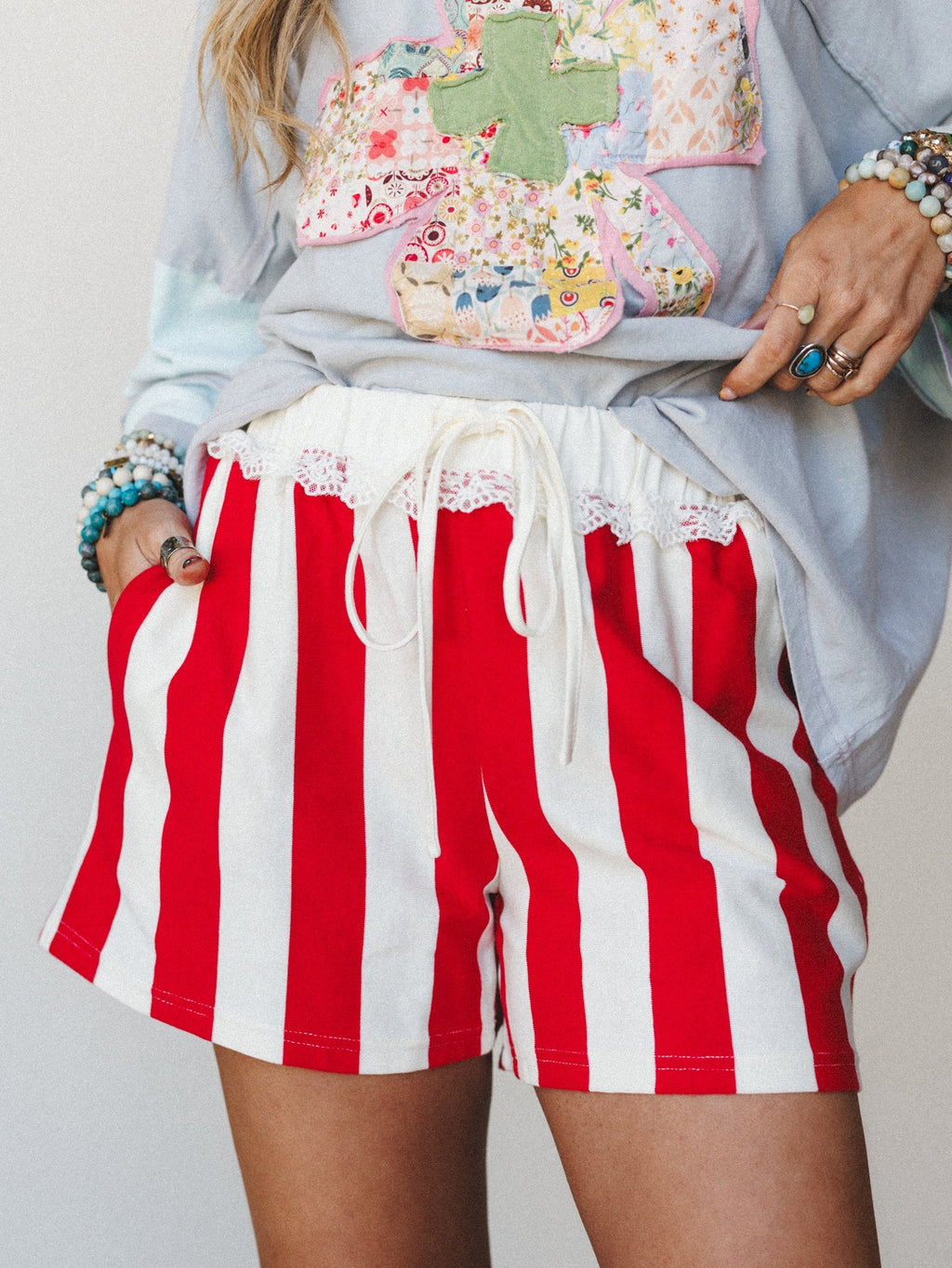 Boho Beach Days Shorts - Red