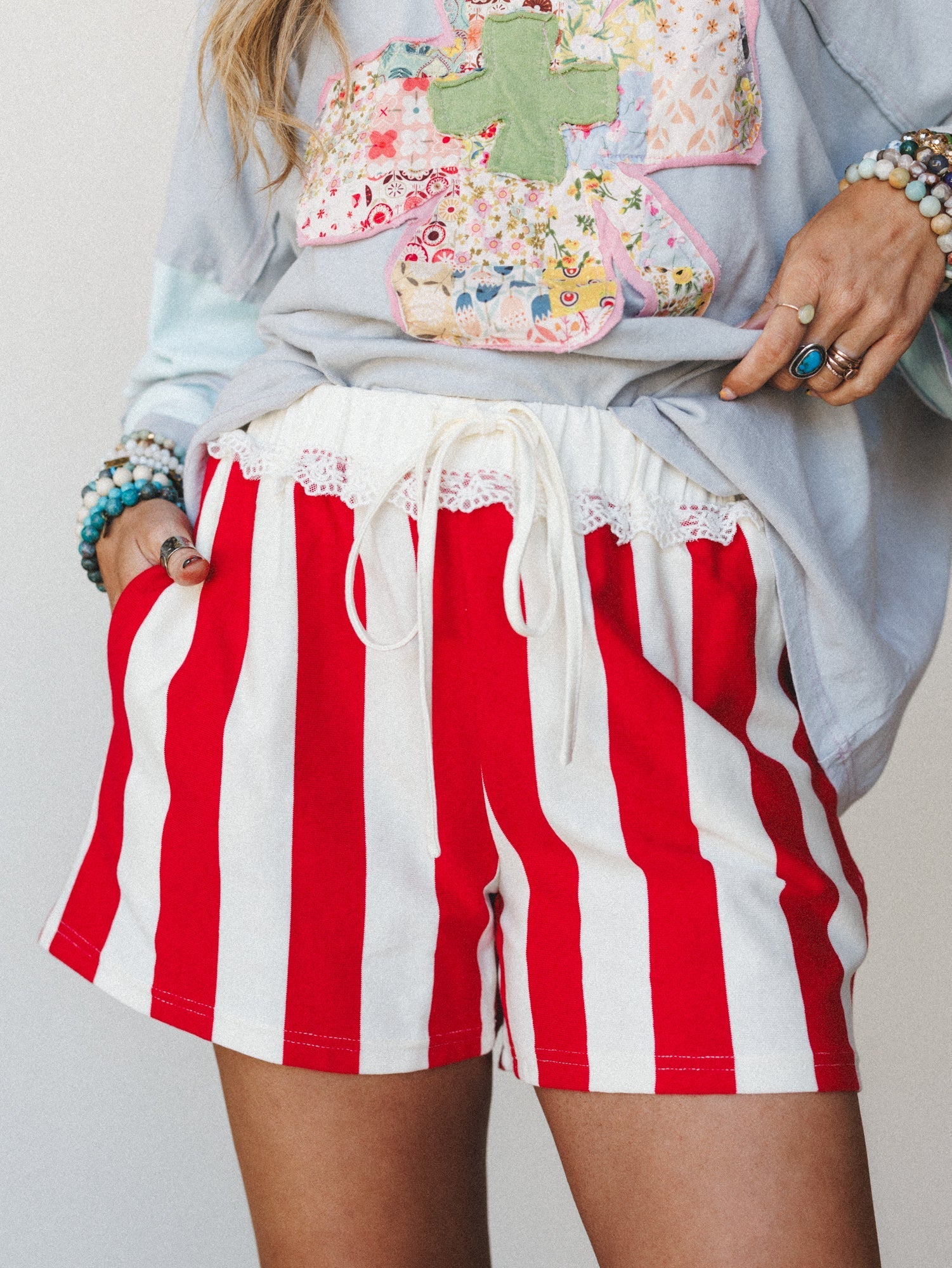 Boho Beach Days Shorts - Red