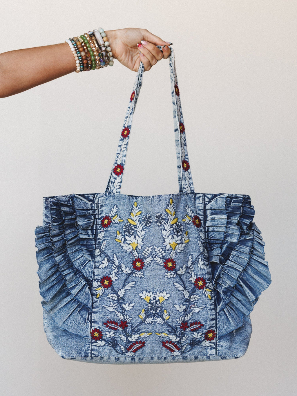 Caught in a Dream Ruffle Tote Bag - Denim