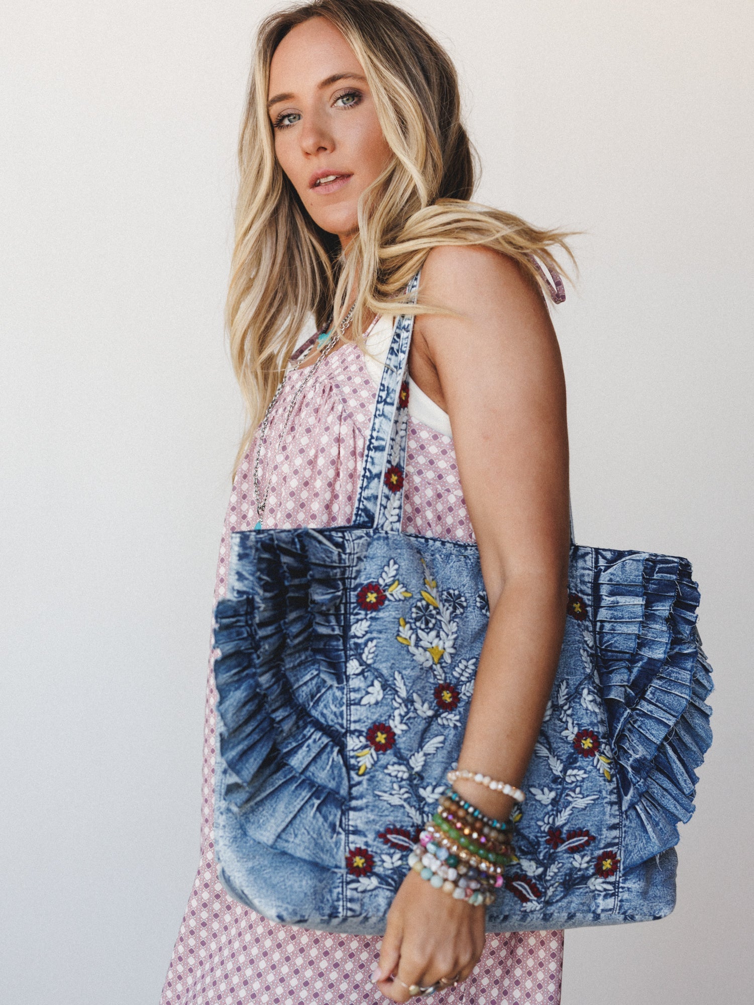 Caught in a Dream Ruffle Tote Bag - Denim