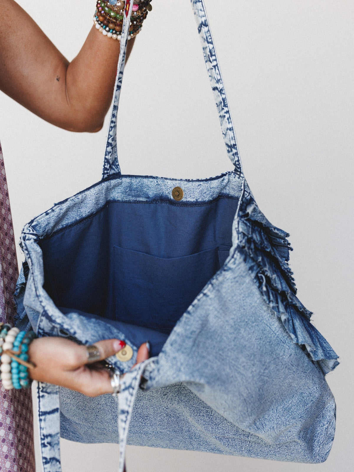 Caught in a Dream Ruffle Tote Bag - Denim