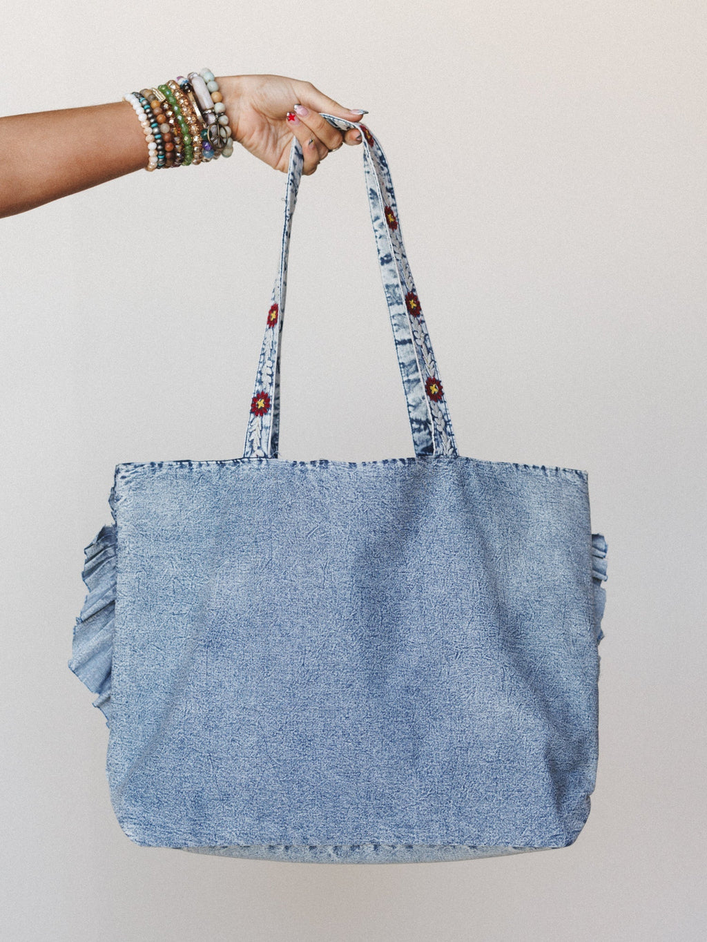 Caught in a Dream Ruffle Tote Bag - Denim