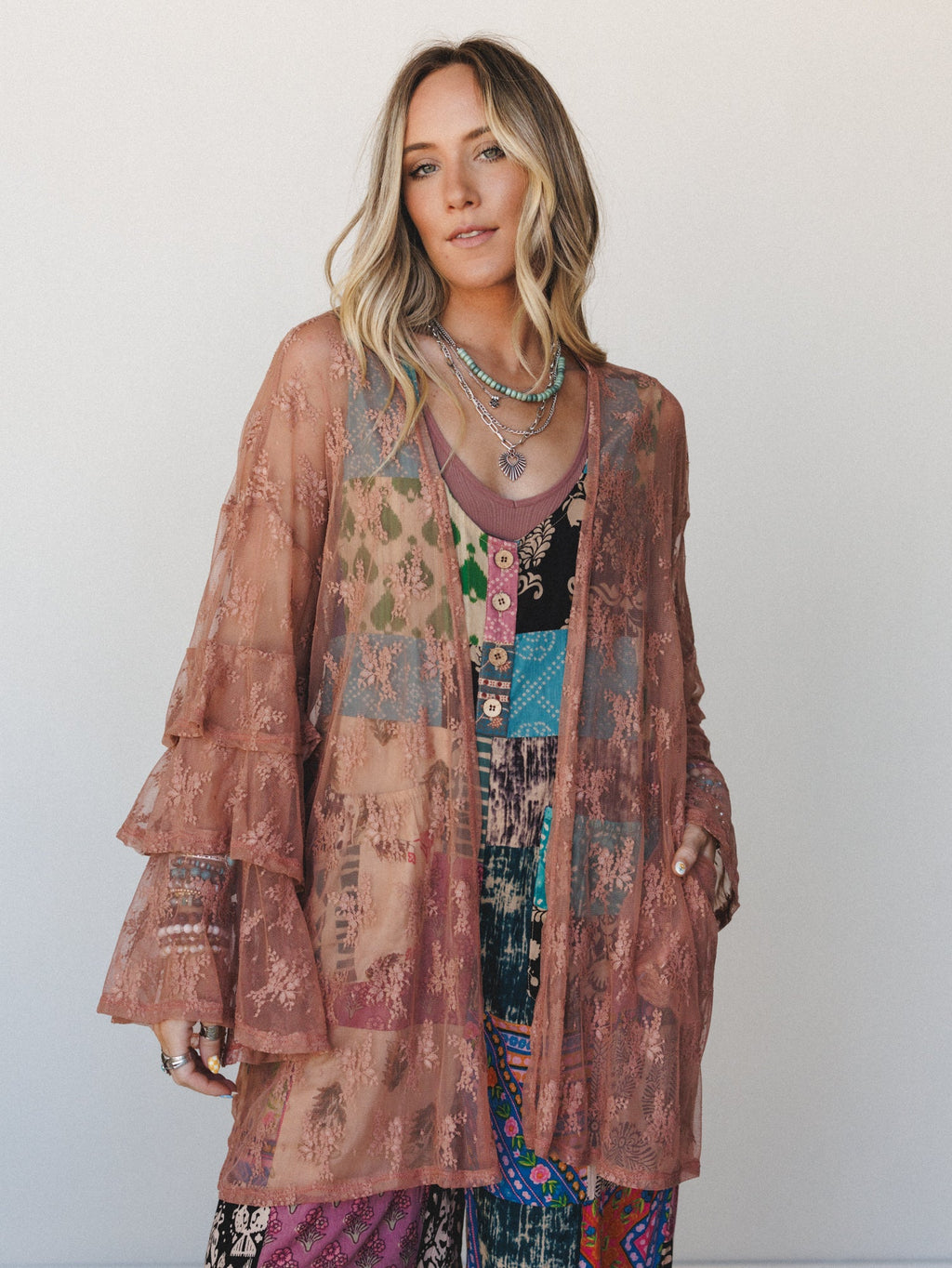 The Nest Floral Lace Dreams Kimono - Rose