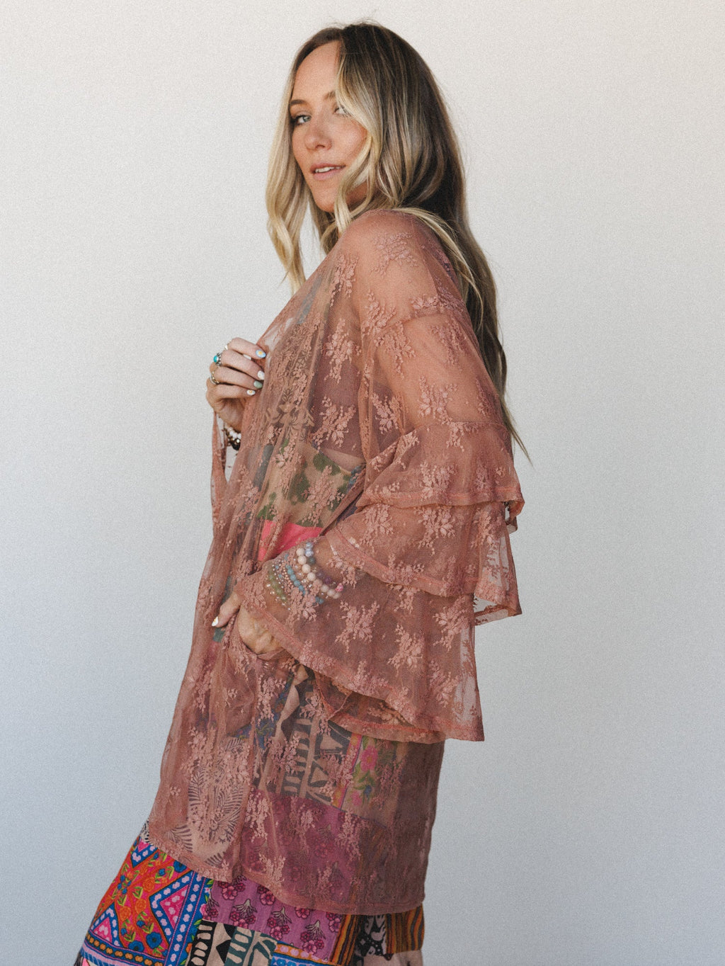 The Nest Floral Lace Dreams Kimono - Rose