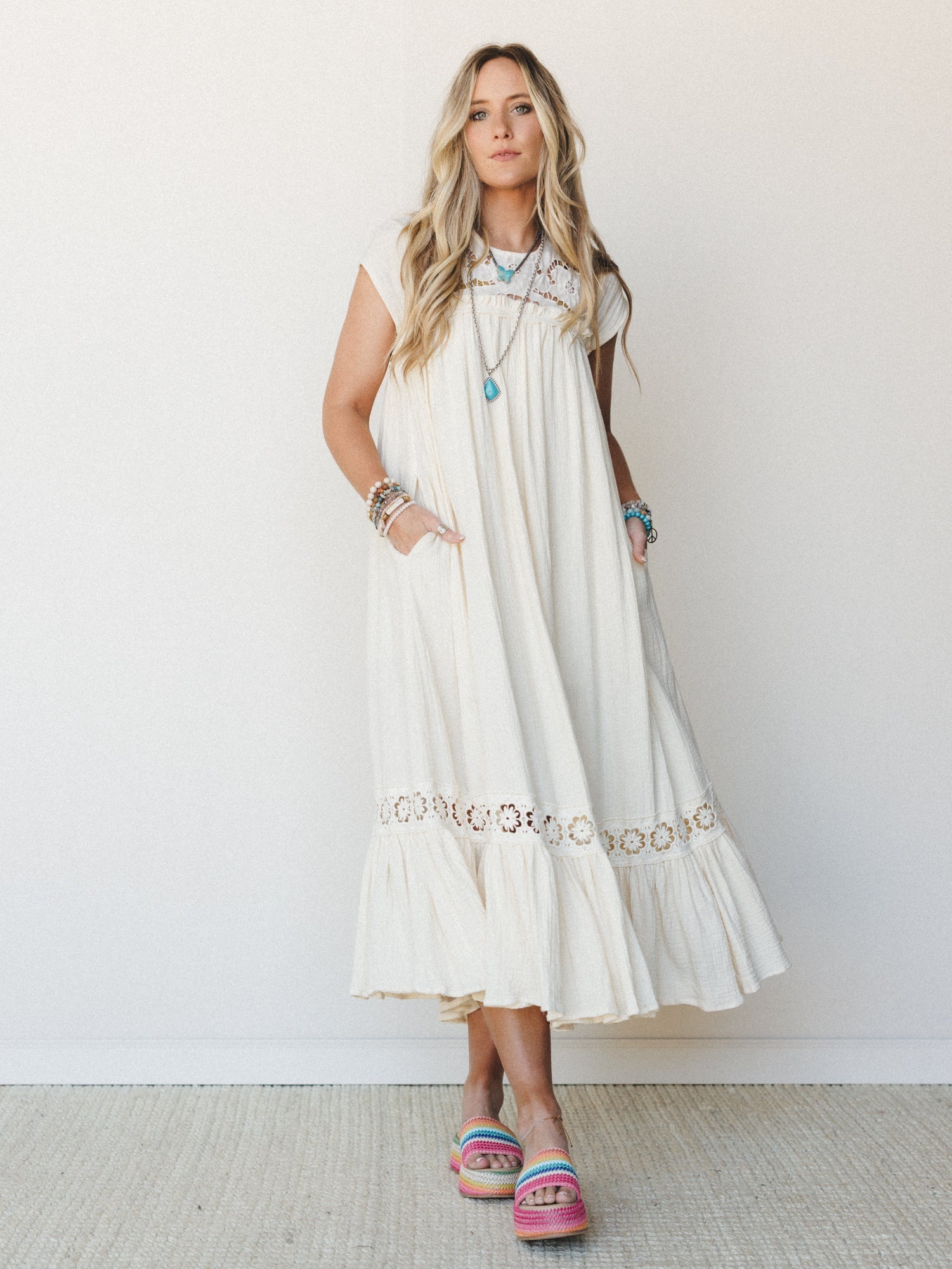 Lavender Loom Dress - Cream