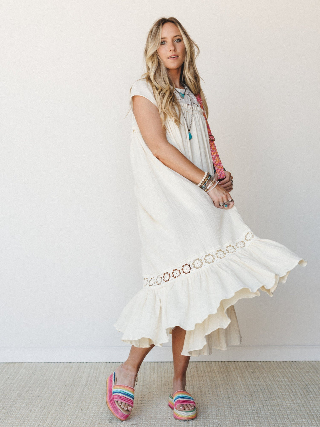Lavender Loom Dress - Cream