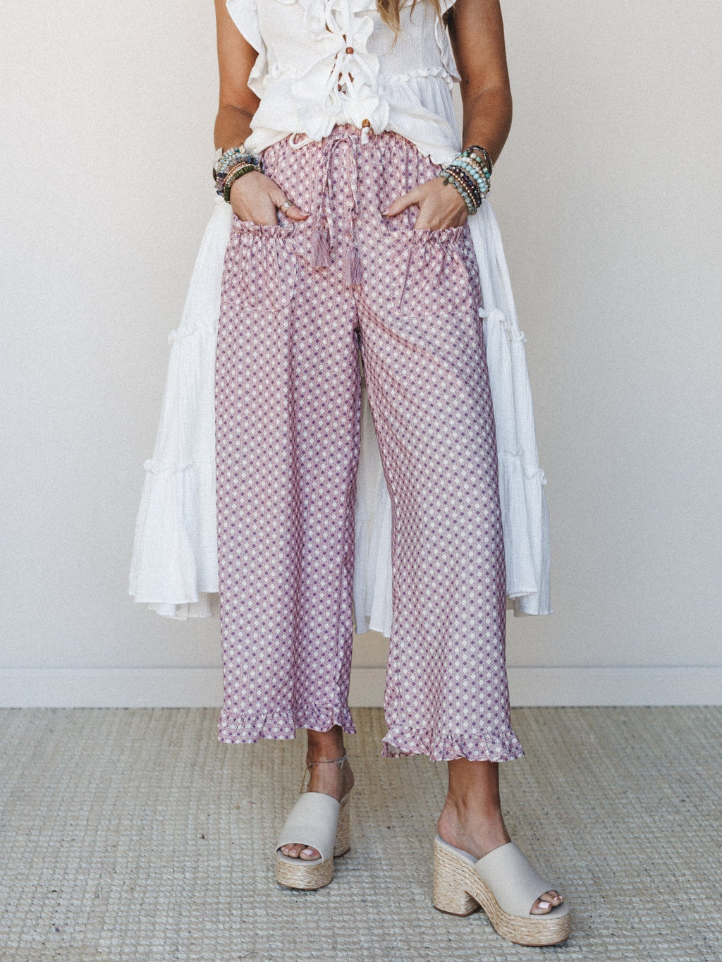 The Nest Mystic Mirage Printed Wide Leg Pants - Burgundy