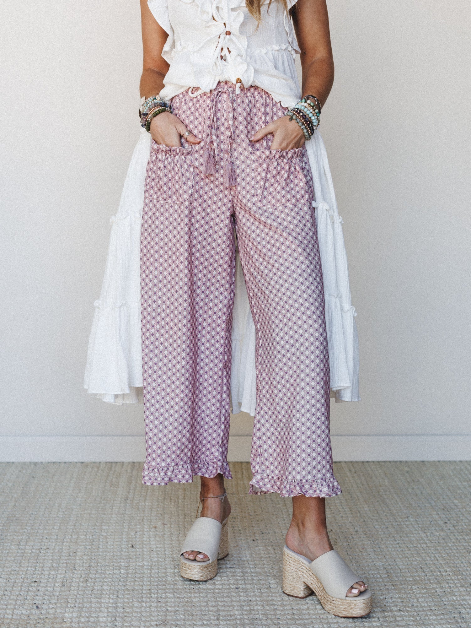 The Nest Mystic Mirage Printed Wide Leg Pants - Burgundy