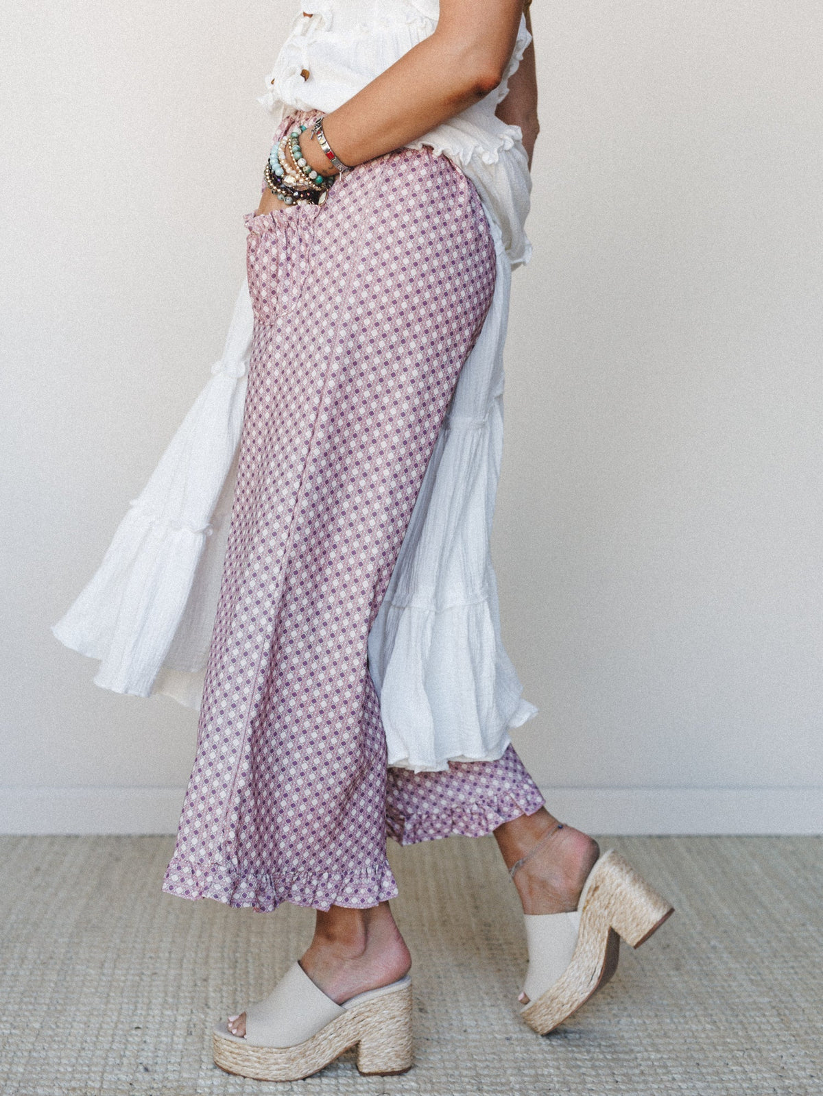 The Nest Mystic Mirage Printed Wide Leg Pants - Burgundy