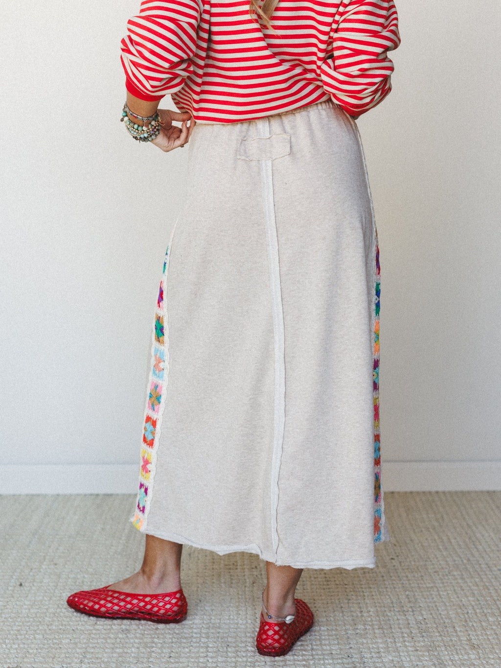 The Nest Love Seeker Crochet Panel Maxi Skirt - Oatmeal