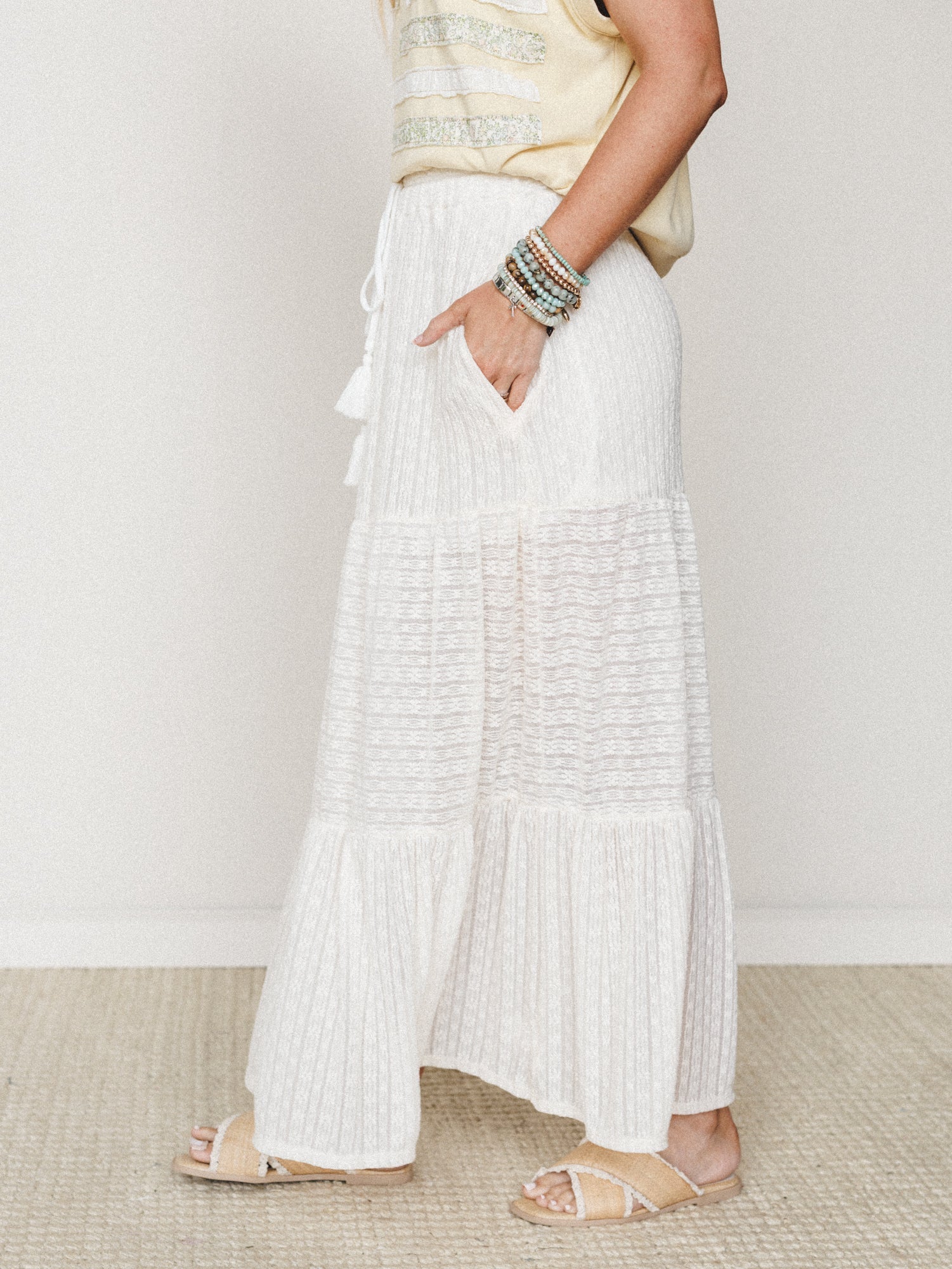 The Nest Golden Drift Tiered Maxi Skirt - Cream