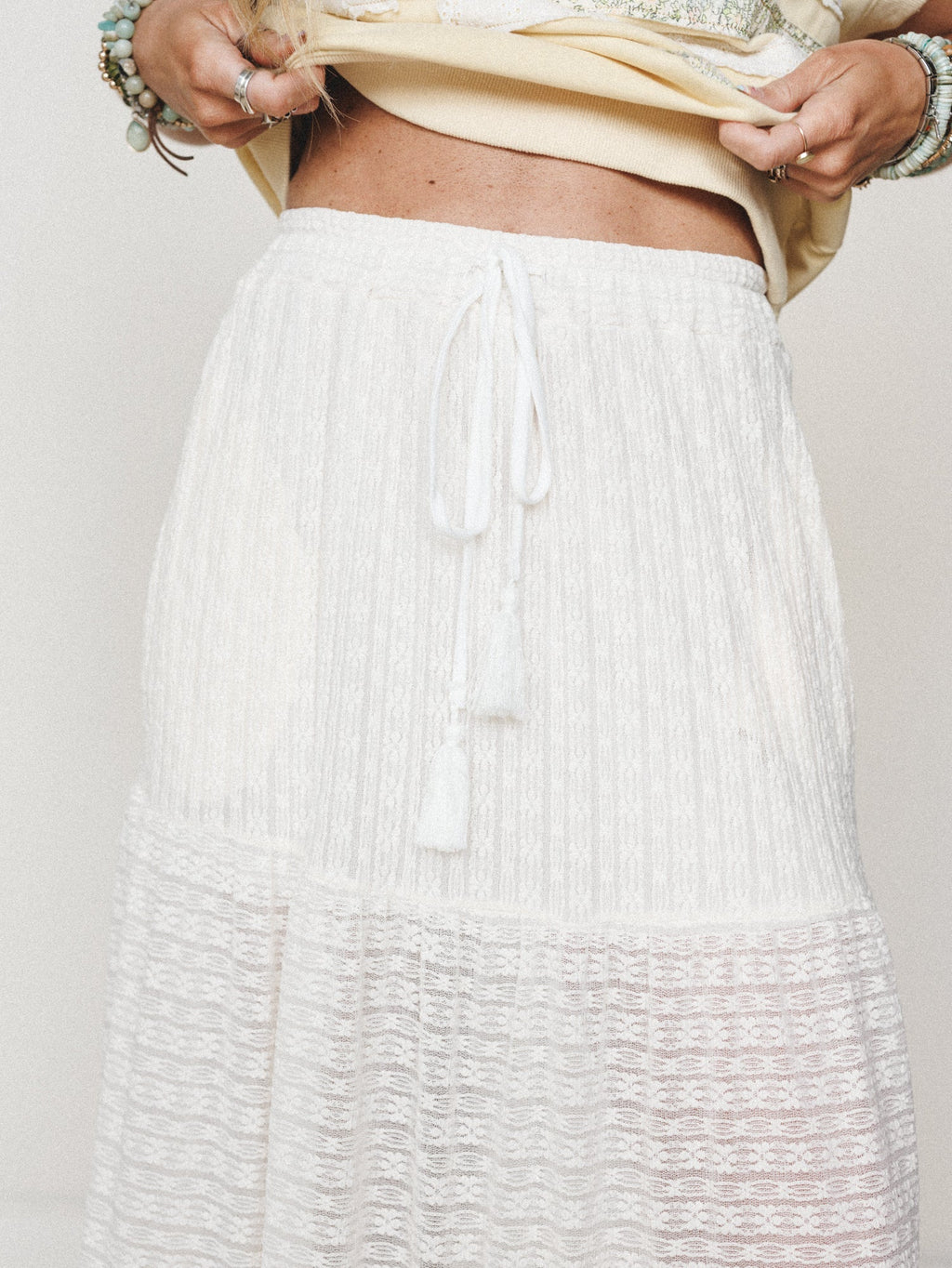 The Nest Golden Drift Tiered Maxi Skirt - Cream