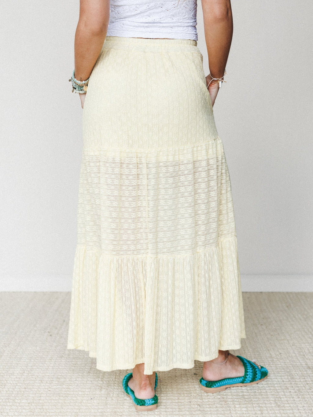 The Nest Golden Drift Tiered Maxi Skirt - Yellow