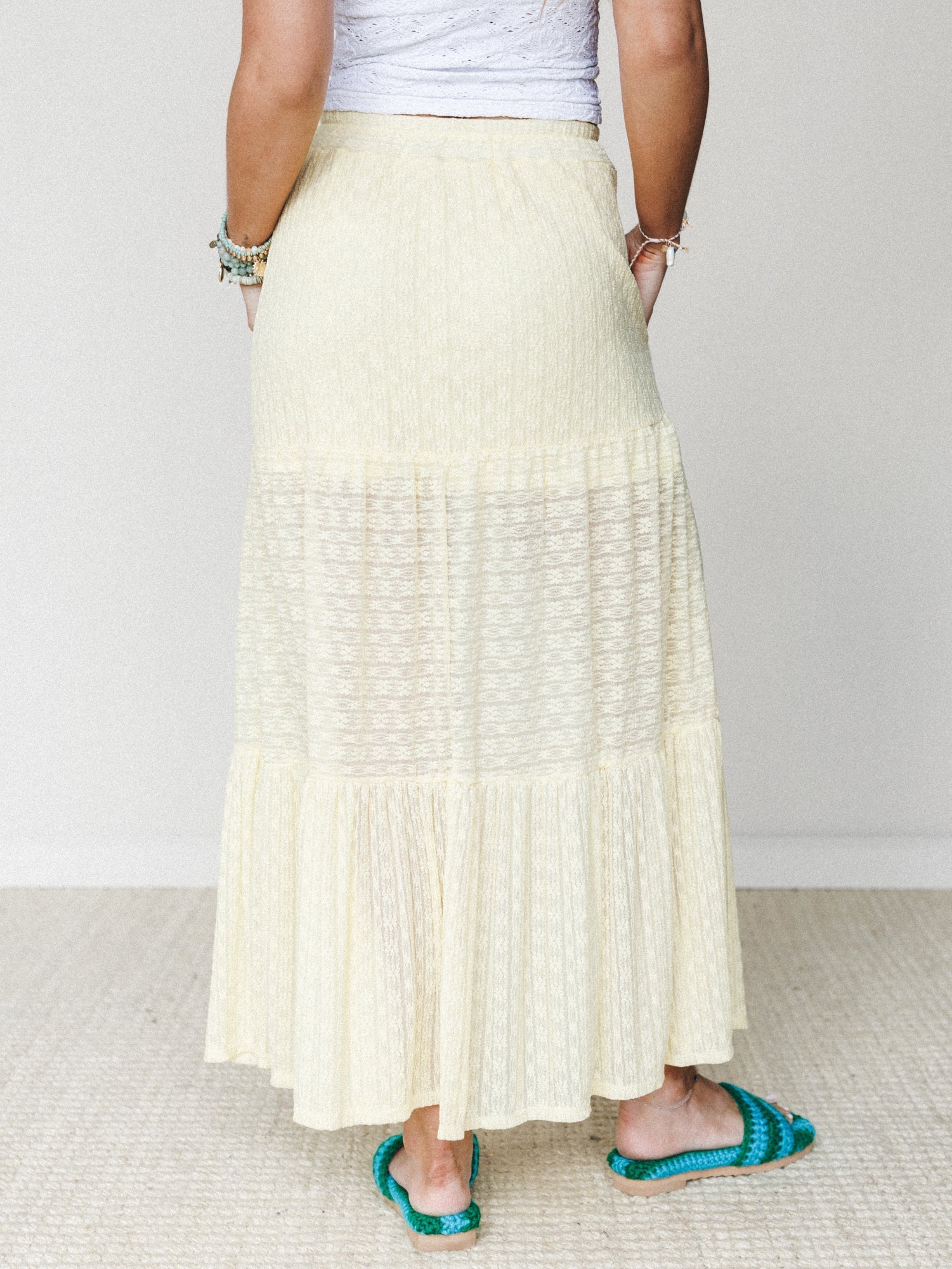 The Nest Golden Drift Tiered Maxi Skirt - Yellow