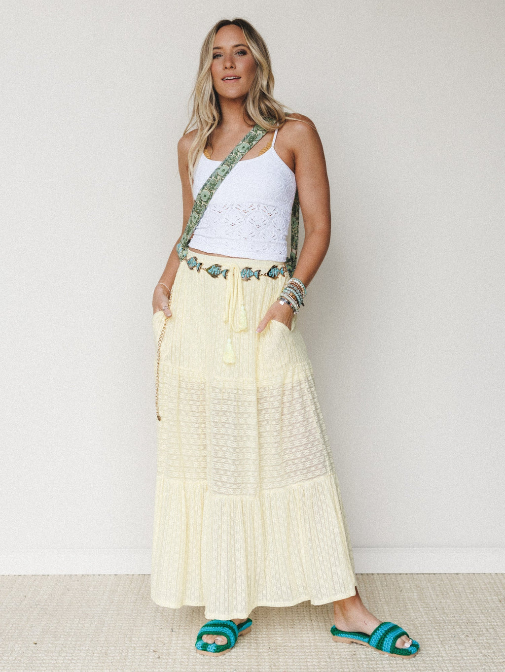 The Nest Golden Drift Tiered Maxi Skirt - Yellow