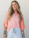 The Nest Emily Bell Sleeve Top - Dark Peach Tangerine
