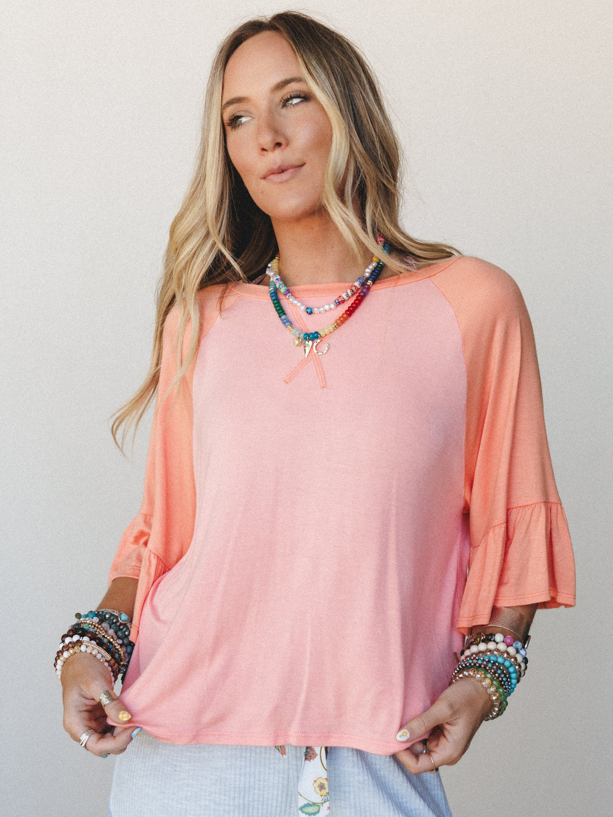 The Nest Emily Bell Sleeve Top - Dark Peach Tangerine