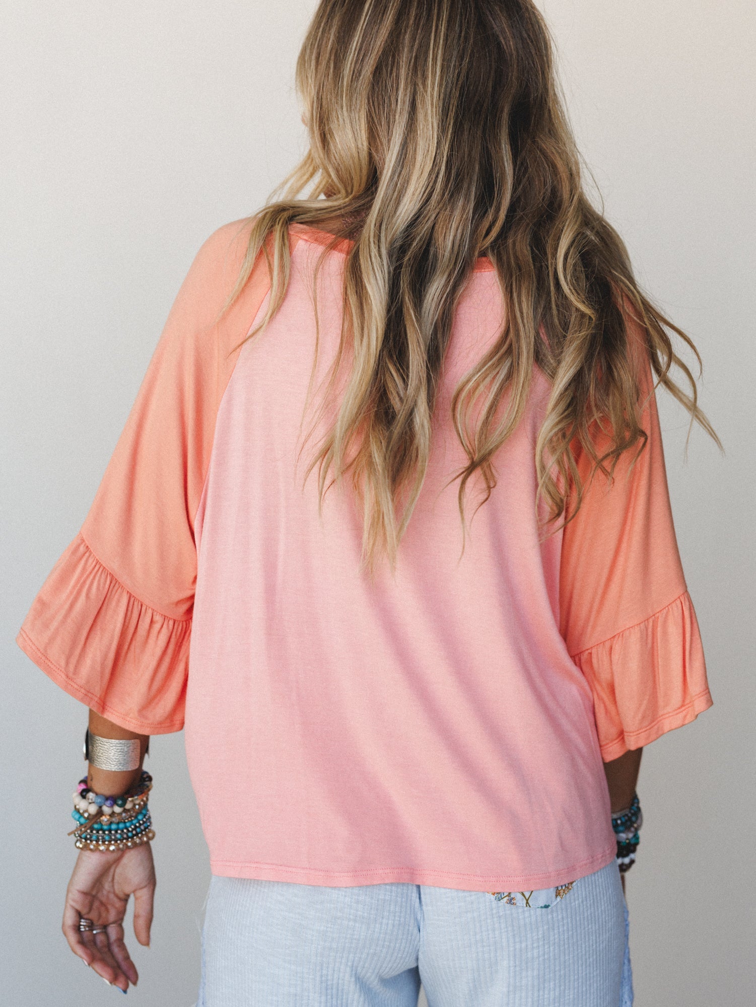 The Nest Emily Bell Sleeve Top - Dark Peach Tangerine