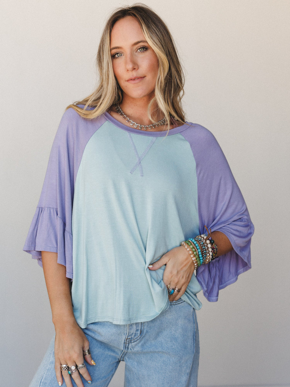 The Nest Emily Bell Sleeve Top - Sage