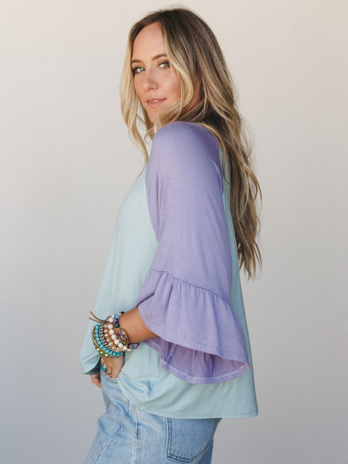 The Nest Emily Bell Sleeve Top - Sage