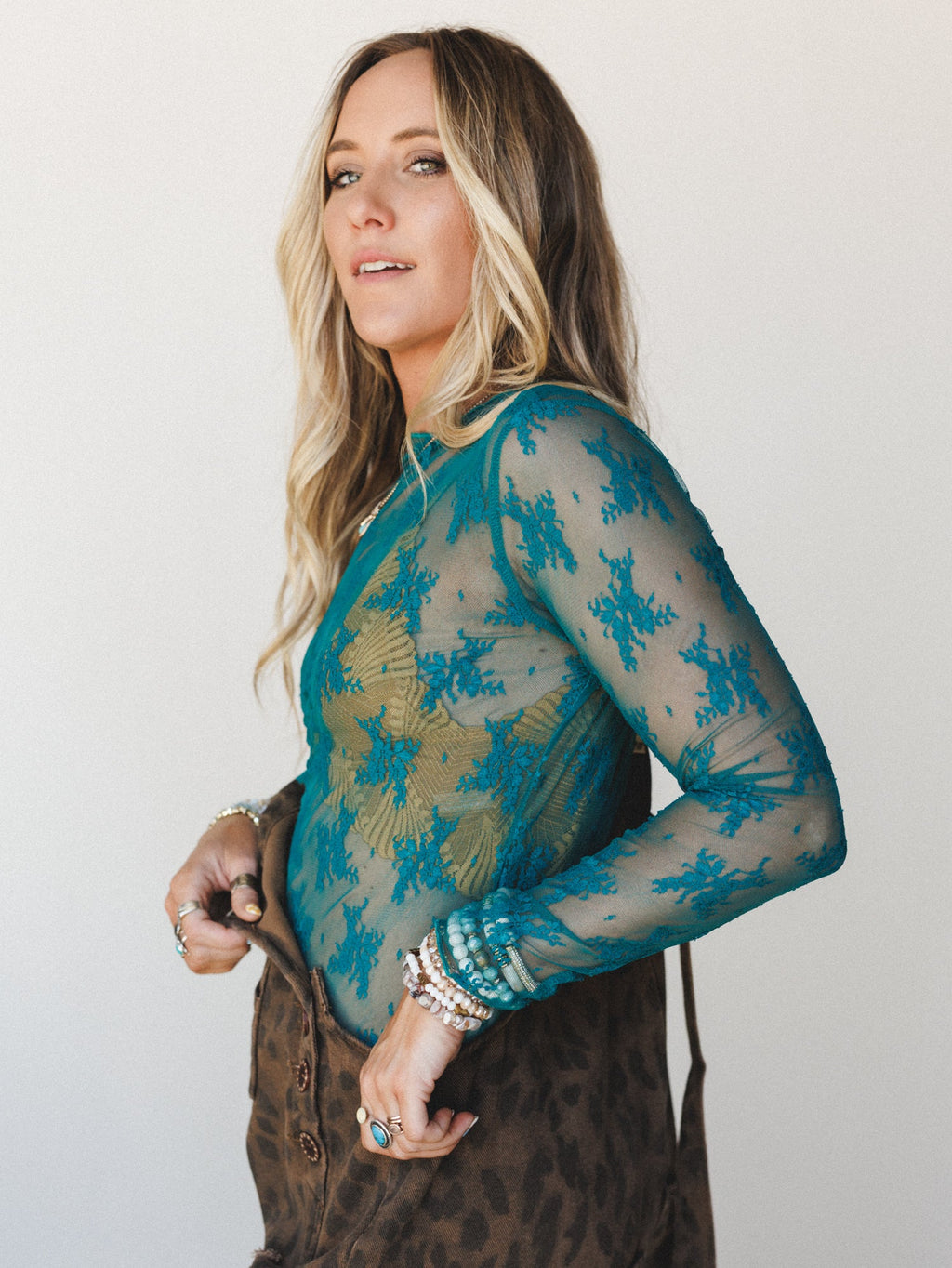 The Nest Lacey Floral Long Sleeve Top - Dark Teal