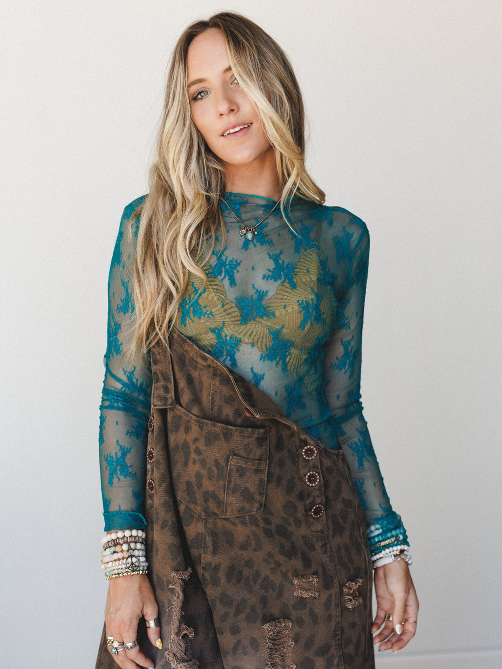 The Nest Lacey Floral Long Sleeve Top - Dark Teal