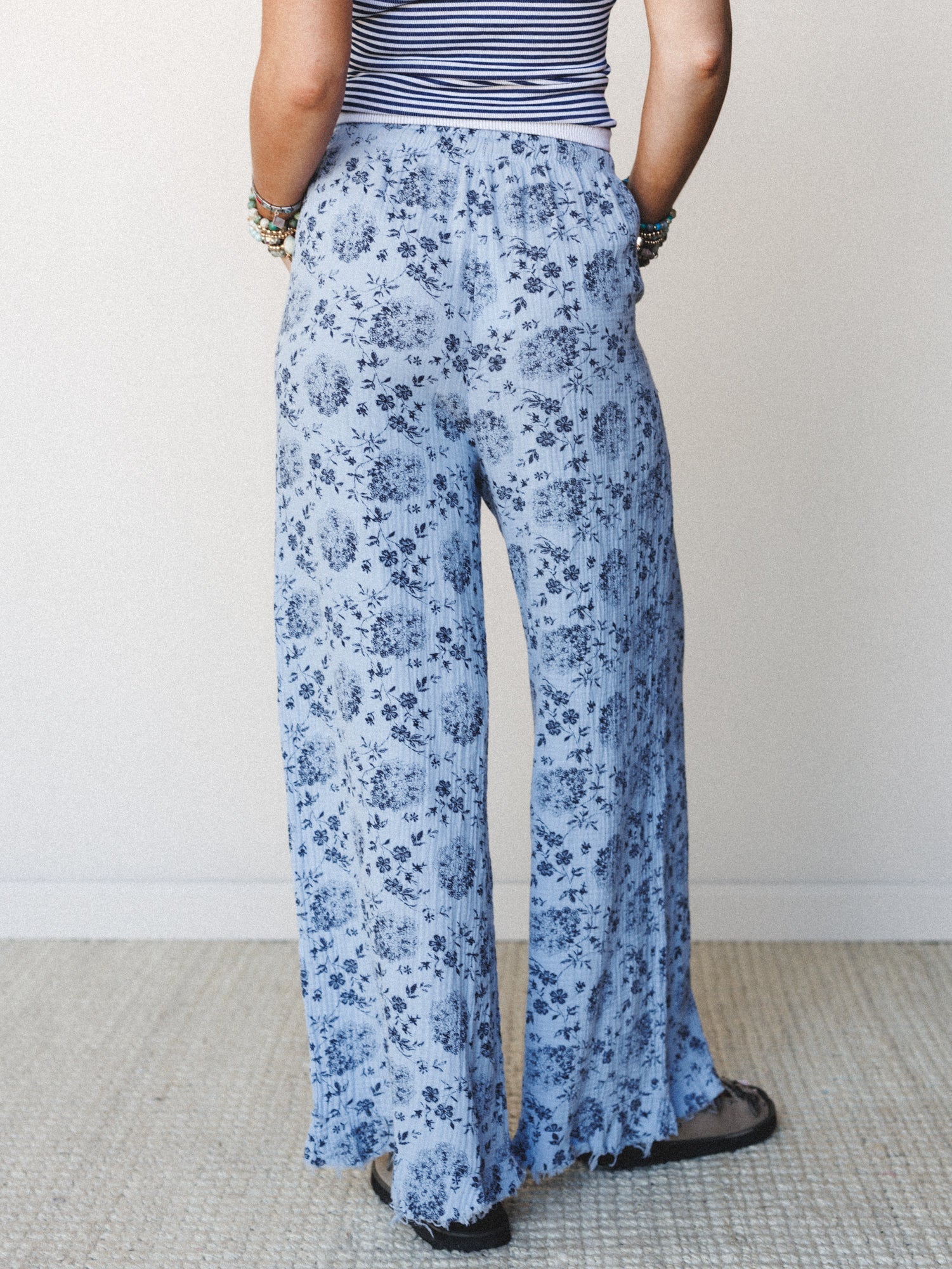 The Nest Sandra Wide Leg Ruffle Pant - Baby Blue