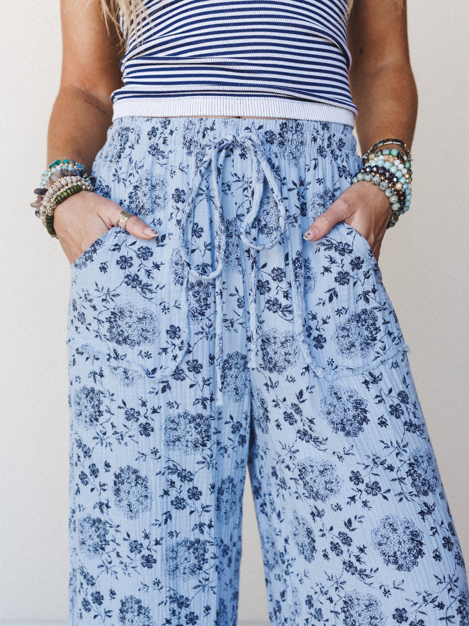 The Nest Sandra Wide Leg Ruffle Pant - Baby Blue