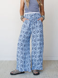 The Nest Sandra Wide Leg Ruffle Pant - Baby Blue
