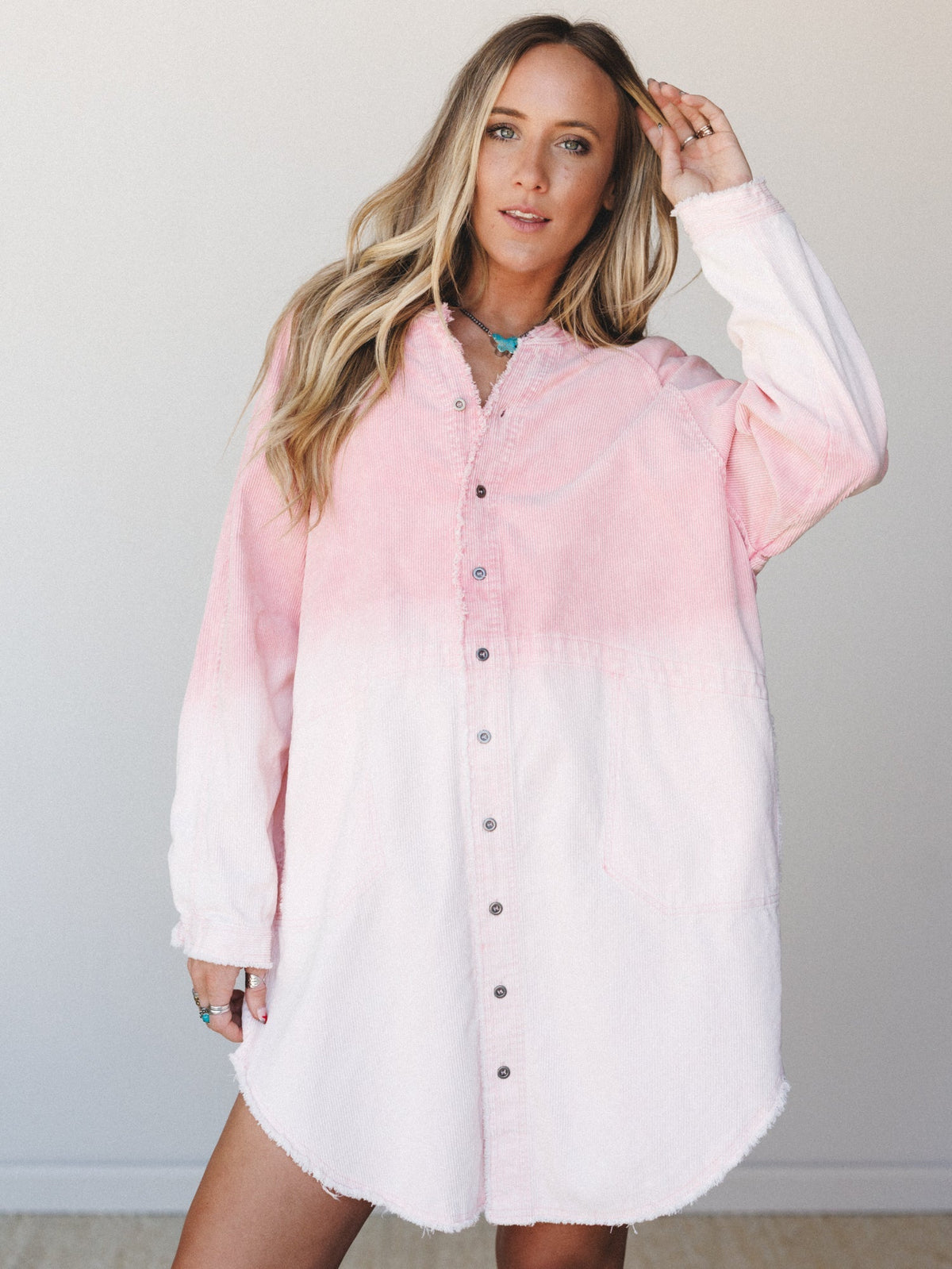 All You Do Tie Dye Corduroy Tunic Dress - Pink Dip Dye