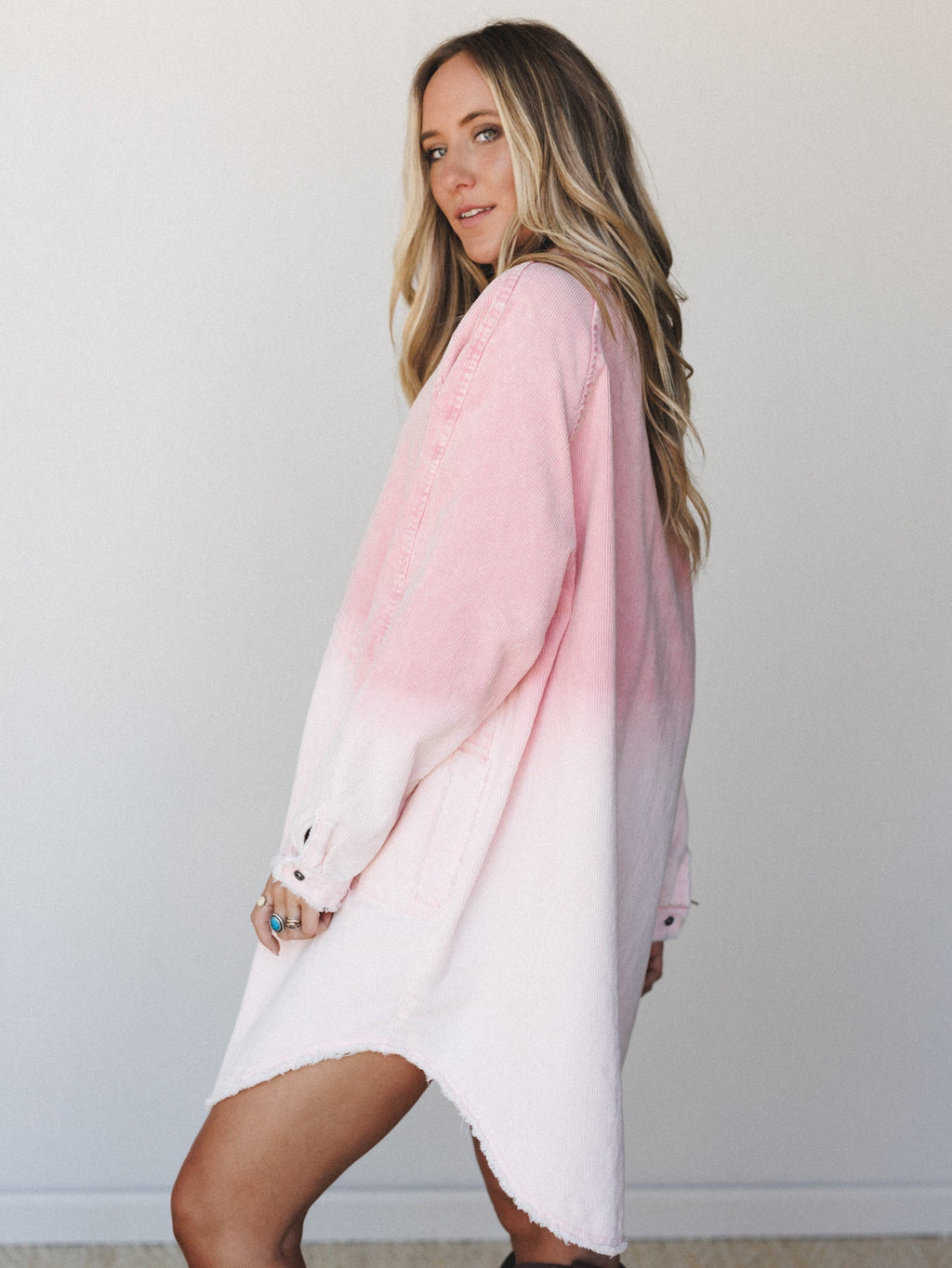 All You Do Tie Dye Corduroy Tunic Dress - Pink Dip Dye