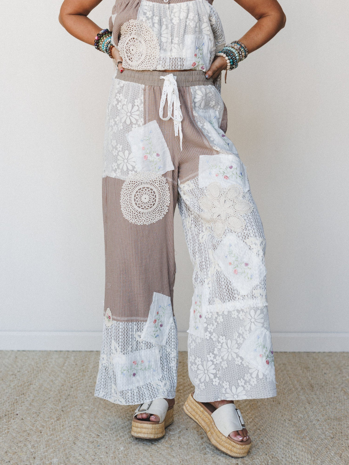 Patchwork Parade Woven Pants - Chocolate